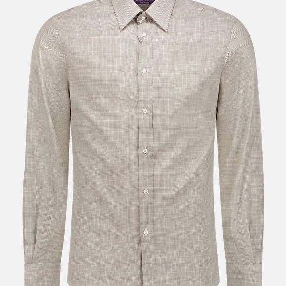 RALPH LAUREN PURPLE LABEL Gray Cotton Glen Check Long Sleeve Sport Shirt $595 2x